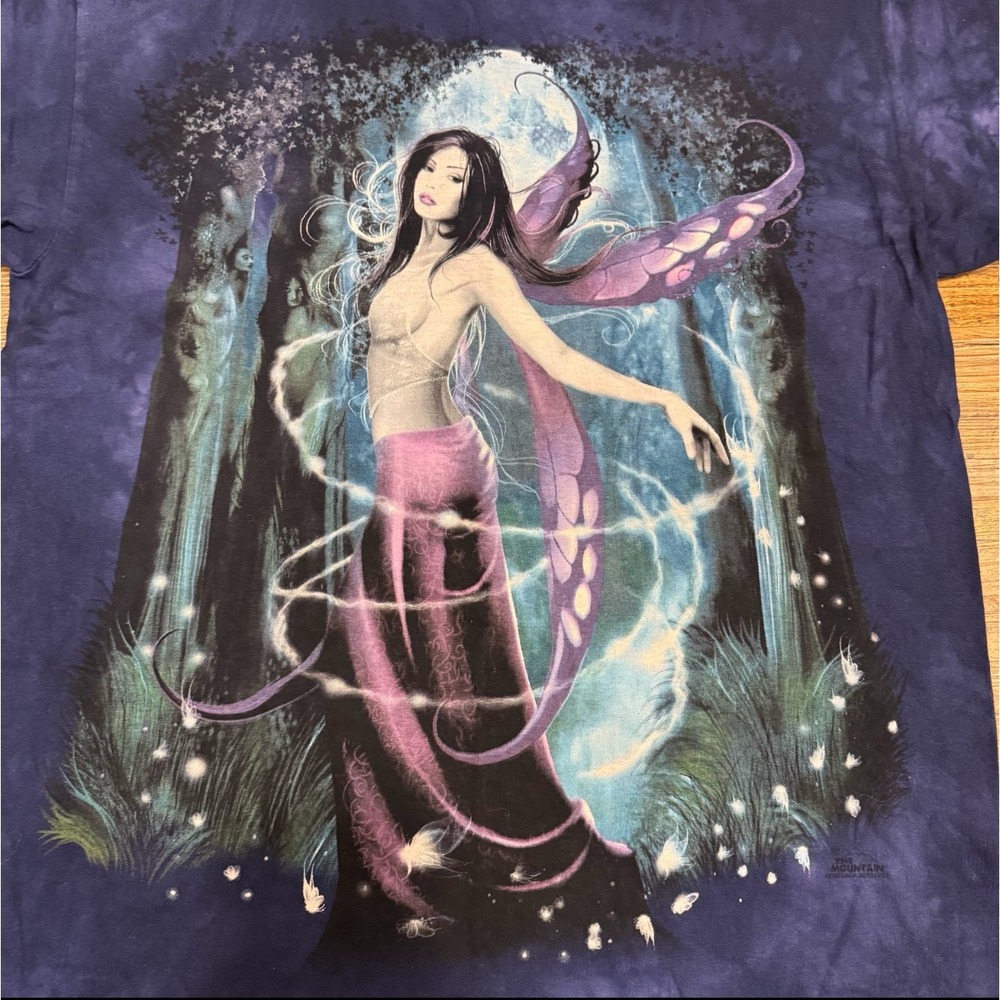 Vintage Y2K The Mountain Purple‎ Tie Dye Moonlight Night Fairy T Shirt Men's M